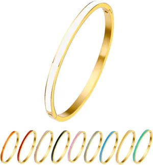 Godyce Love Friendship Bracelet Bangle Colorful Orange Enamel Bangles Bracelets for Women Party Fashion Bangles Stainless Steel Jewelry Birthday with Gifts Box
