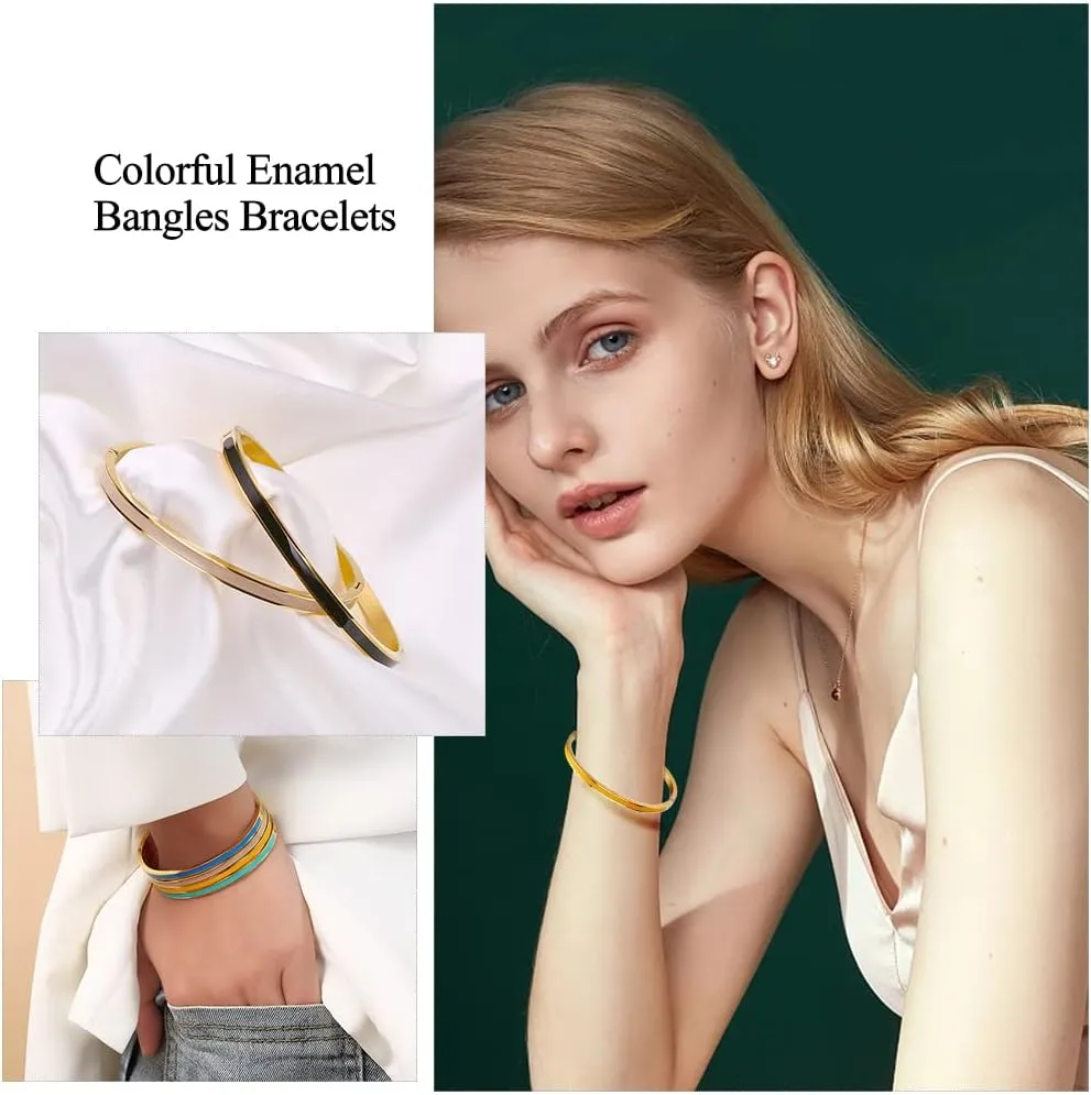 Godyce Love Friendship Bracelet Bangle Colorful Orange Enamel Bangles Bracelets for Women Party Fashion Bangles Stainless Steel Jewelry Birthday with Gifts Box