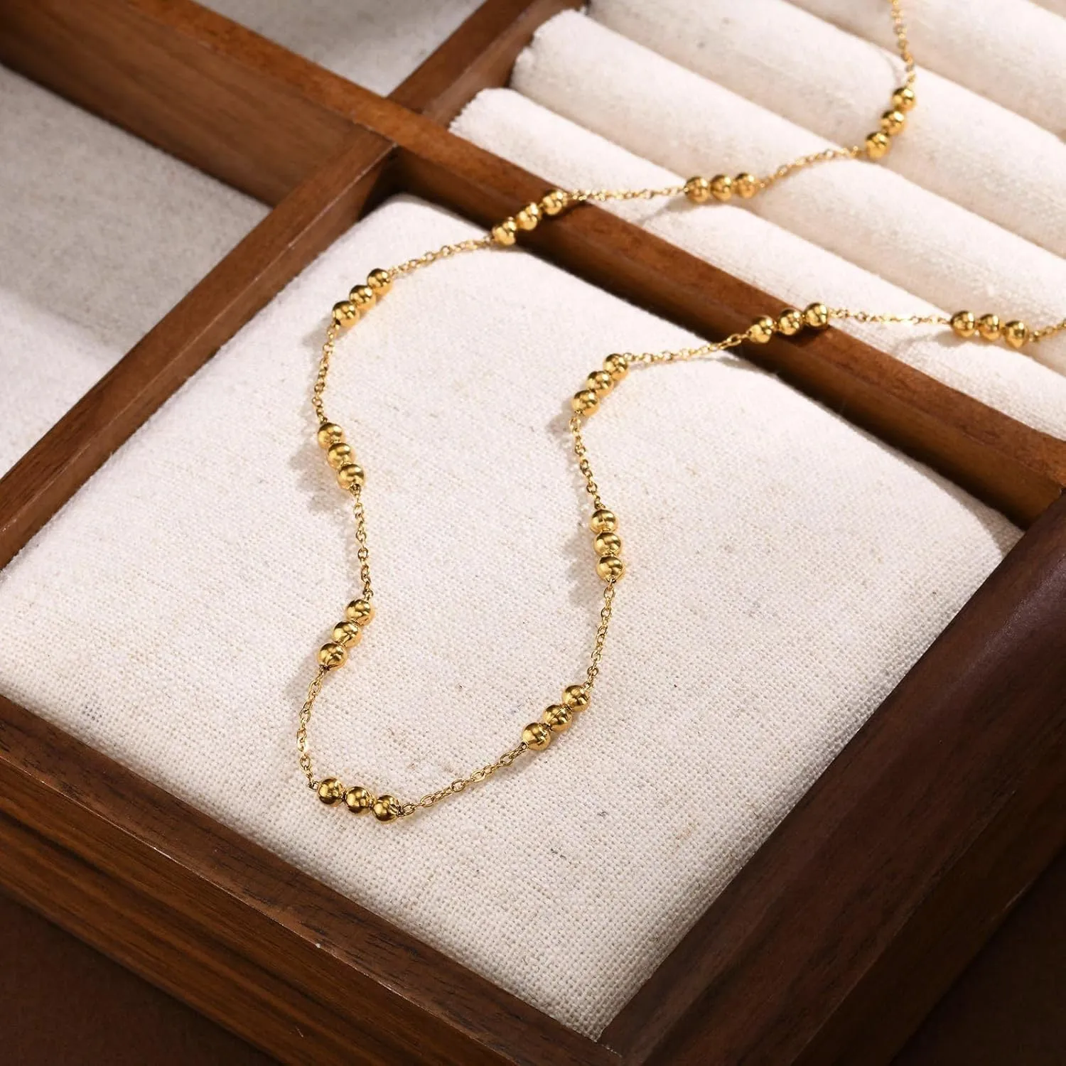 Gold Chain Necklace for Women Simple Design Ovil Bead Ball Chain 18K Plated Choker Necklaces