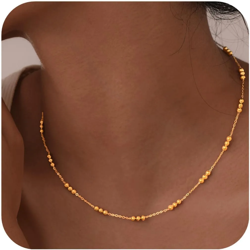 Gold Chain Necklace for Women Simple Design Ovil Bead Ball Chain 18K Plated Choker Necklaces