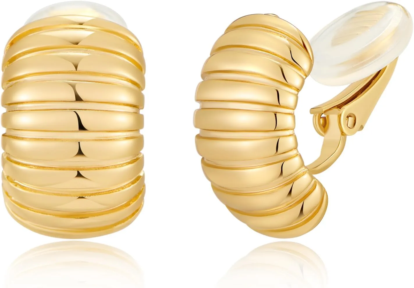 Gold Chunky Clip-on Earrings for Women Gold Striped Clips Hoop Earrings for Women Fashion Non Pierced Earrings