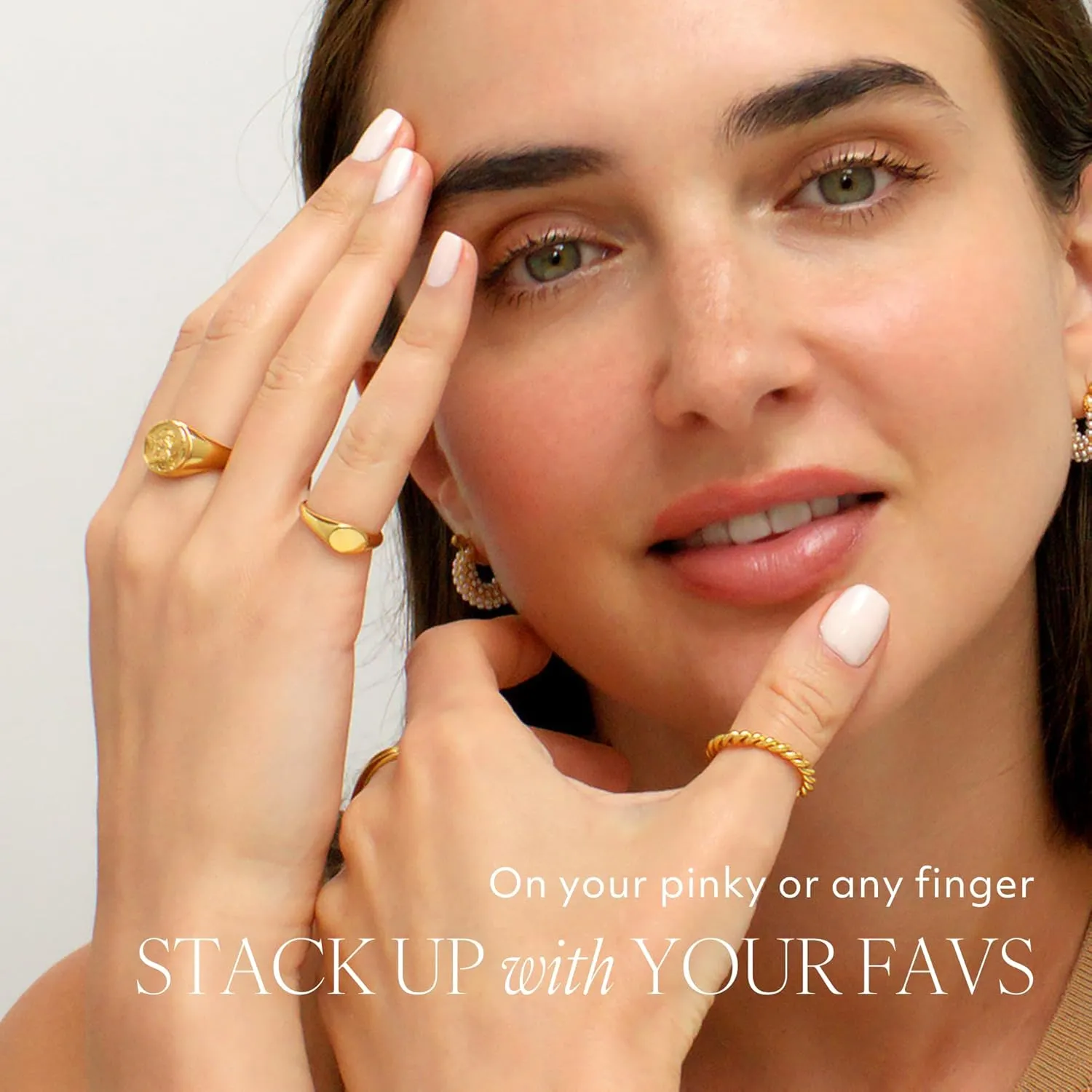 Gold Chunky Signet Stackable Pinky Ring for Women Men, Guardian Angel Cherub, Tarnish-Resistant 18K Gold Plated Stainless Steel Size 3 4 5 6 7 8 9 10 11
