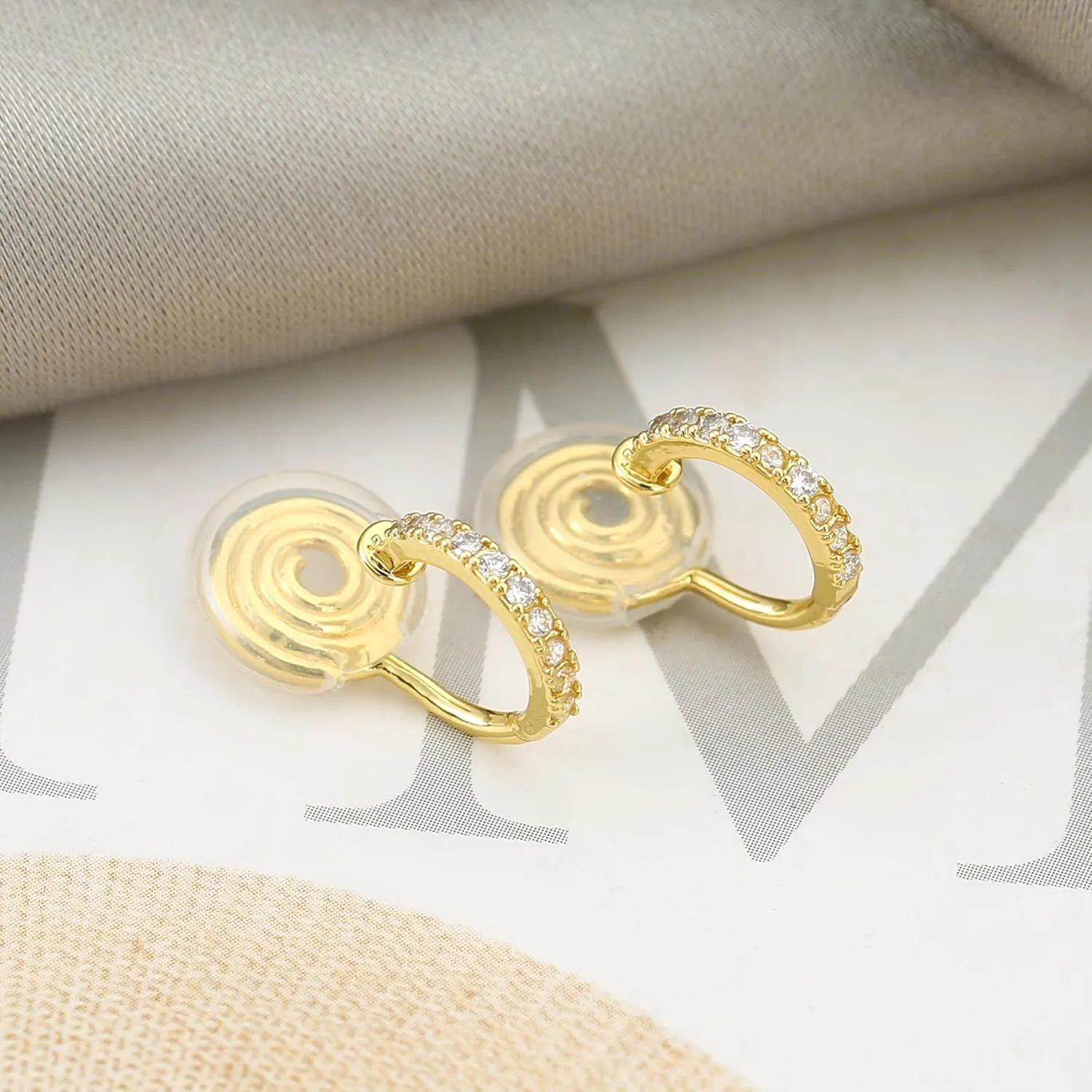 Gold Clip On Earrings for Women Non Pierced Cubic Zirconia Huggie Hoops Gold Plated CZ Clip On Hoop Earrings Adjustable No Piercing Fake Earrings