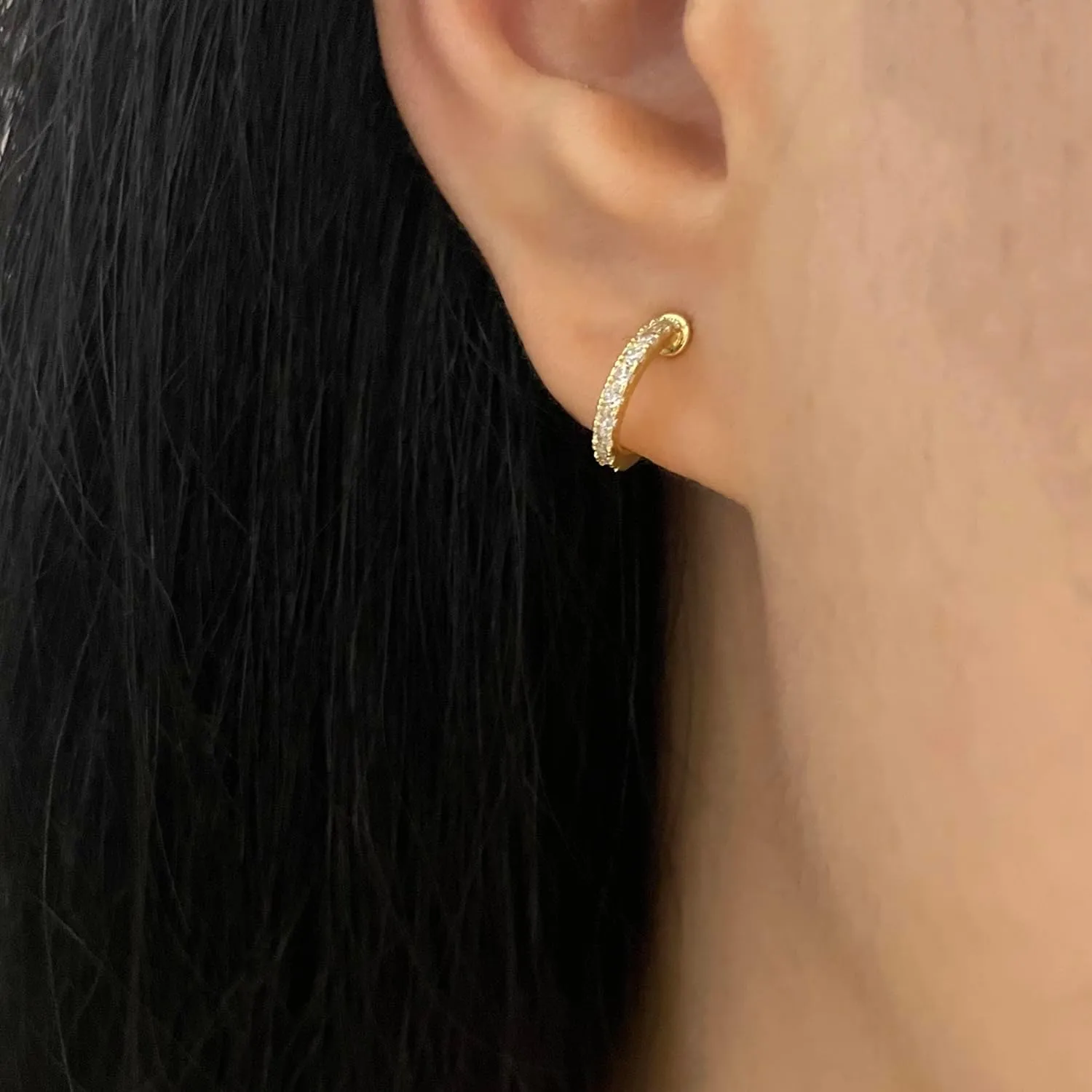 Gold Clip On Earrings for Women Non Pierced Cubic Zirconia Huggie Hoops Gold Plated CZ Clip On Hoop Earrings Adjustable No Piercing Fake Earrings