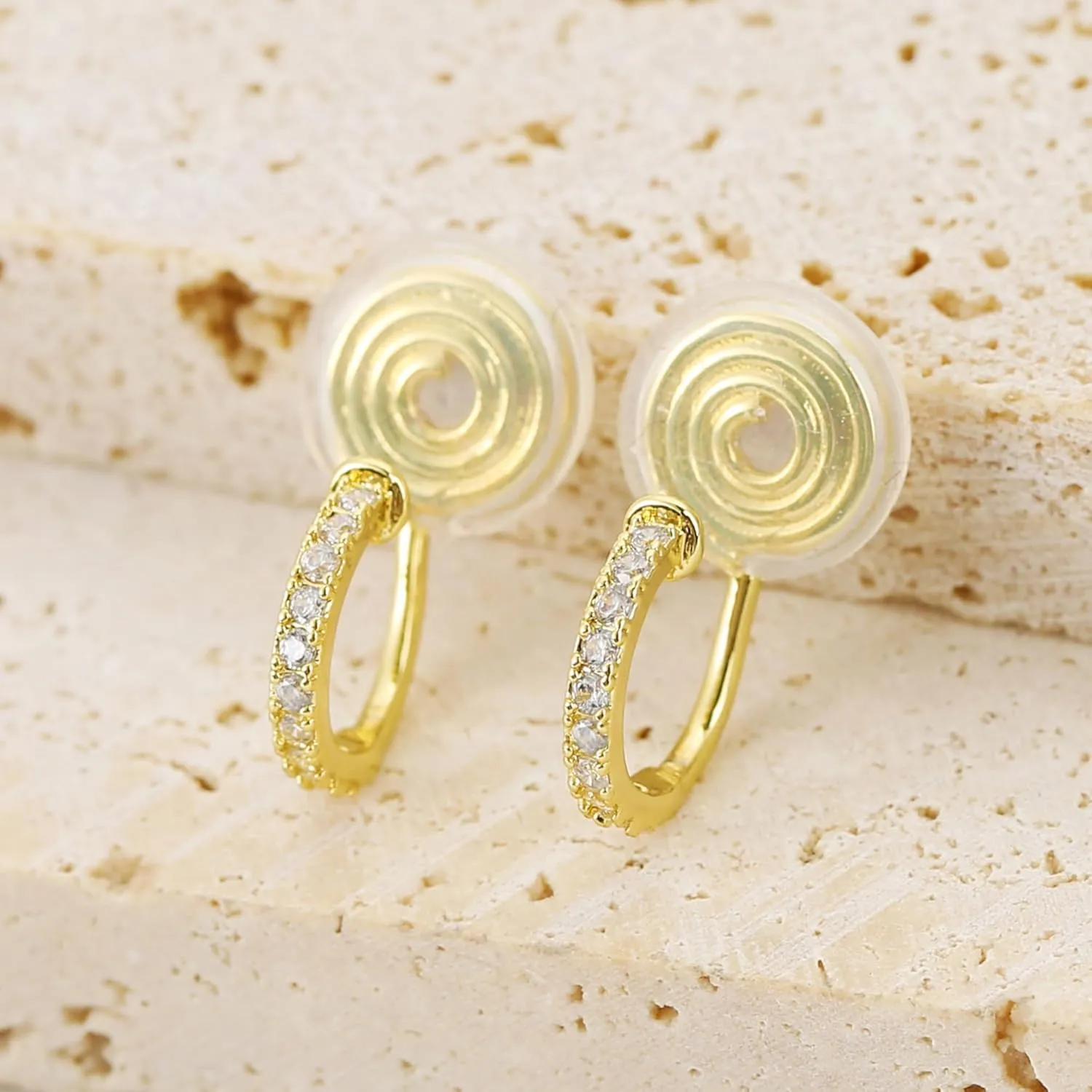Gold Clip On Earrings for Women Non Pierced Cubic Zirconia Huggie Hoops Gold Plated CZ Clip On Hoop Earrings Adjustable No Piercing Fake Earrings