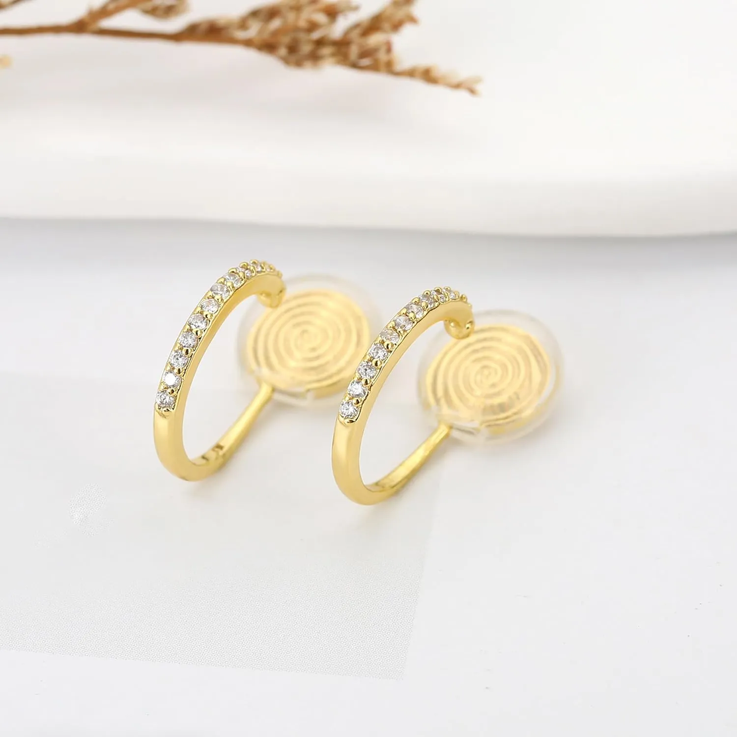 Gold Clip On Earrings for Women Non Pierced Cubic Zirconia Huggie Hoops Gold Plated CZ Clip On Hoop Earrings Adjustable No Piercing Fake Earrings