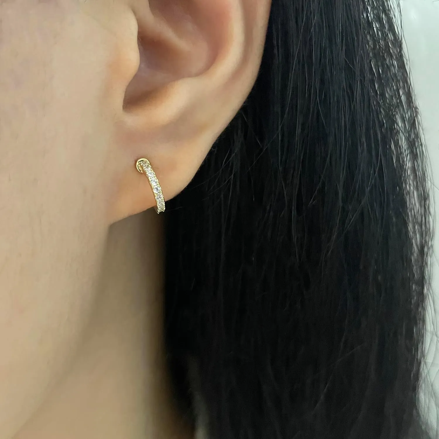 Gold Clip On Earrings for Women Non Pierced Cubic Zirconia Huggie Hoops Gold Plated CZ Clip On Hoop Earrings Adjustable No Piercing Fake Earrings