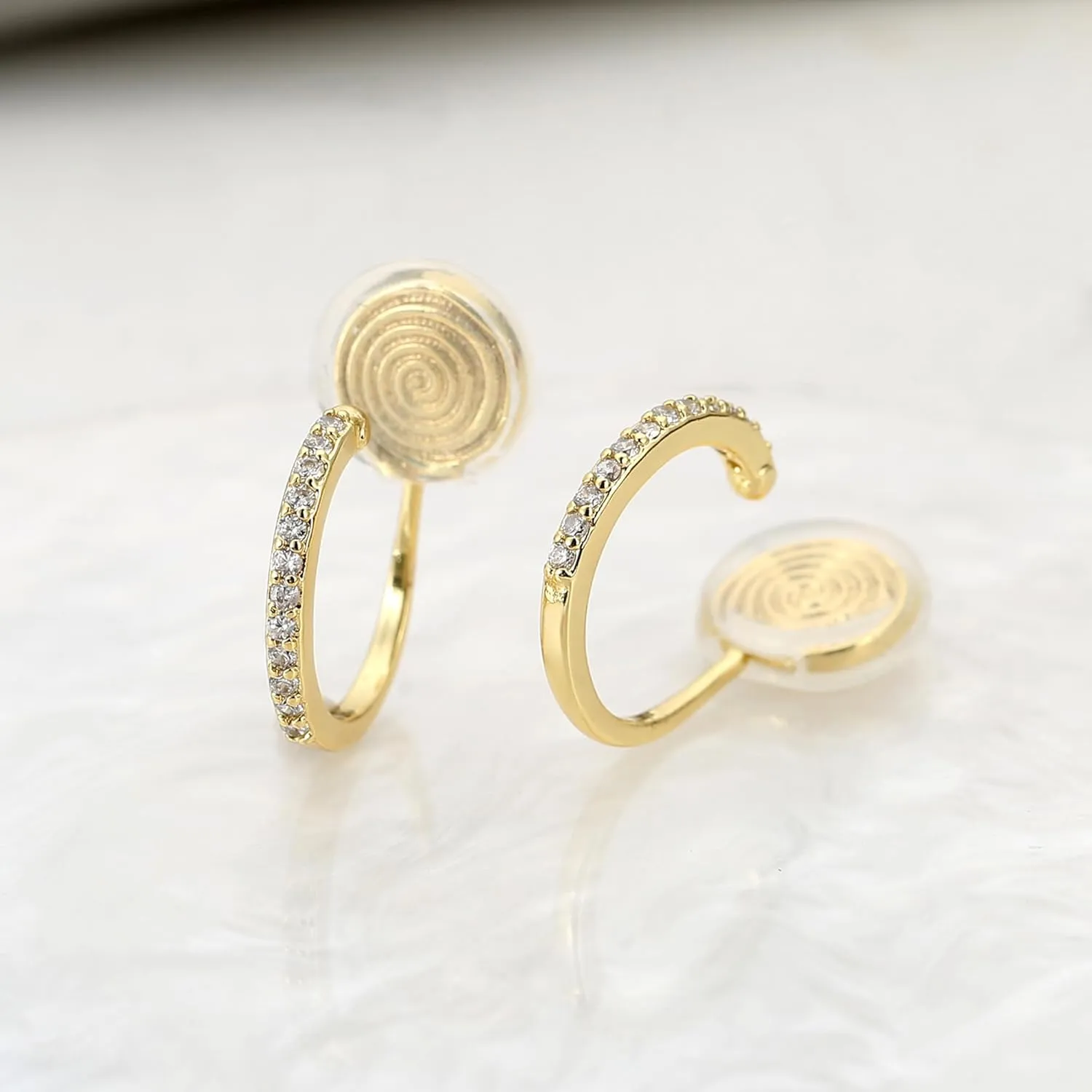 Gold Clip On Earrings for Women Non Pierced Cubic Zirconia Huggie Hoops Gold Plated CZ Clip On Hoop Earrings Adjustable No Piercing Fake Earrings