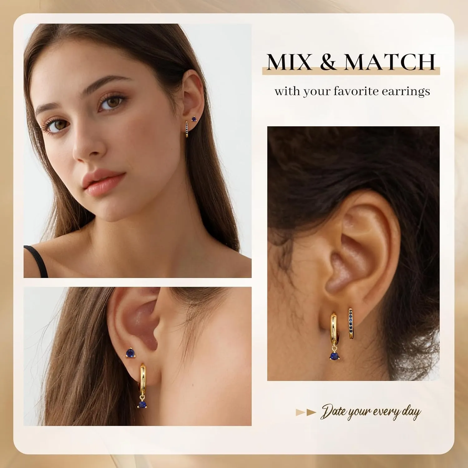 Gold Earrings Set for Women, 14K Gold Plated Stud Hoop Earring Stacks, Dainty Hypoallergenic Earring Sets for Multiple PiercingTrendy 2025