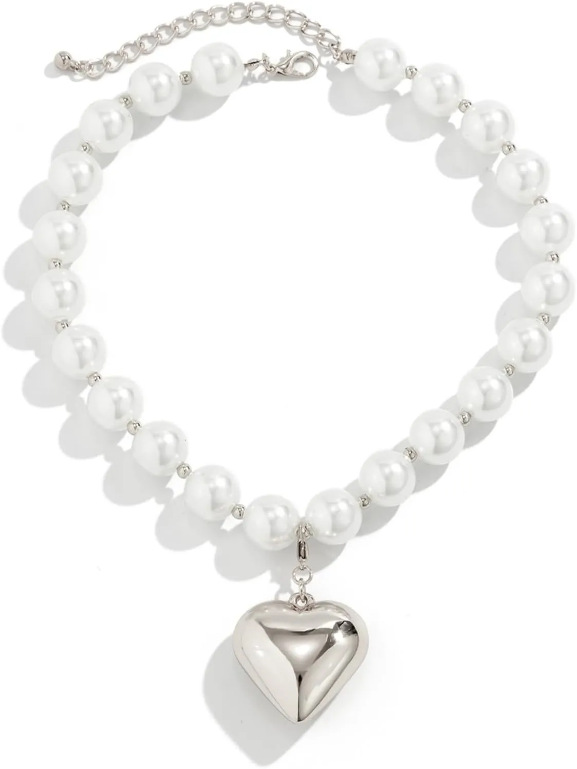 Gold Heart Necklaces for Women,Chunky Big Heart Pendant Necklace Statement Pearl Beads Choker Necklaces Elegant Charm Y2k Trendy Jewelry Accessories
