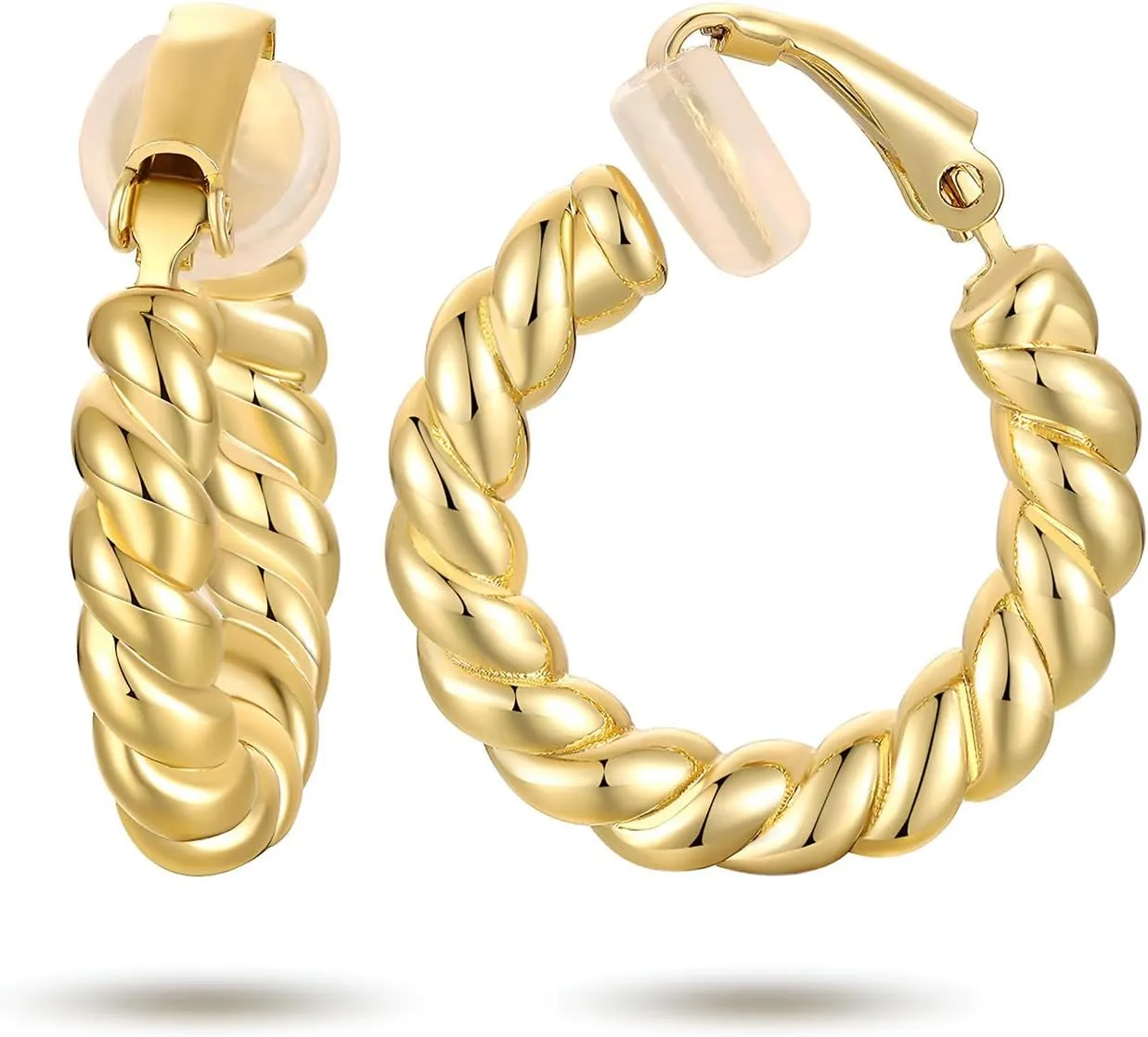 Gold Hoop Clip On Earrings for Women Twisted Thick Hoop Earrings Hypoallergenic Non Pierced Ears Hoops Jewelry