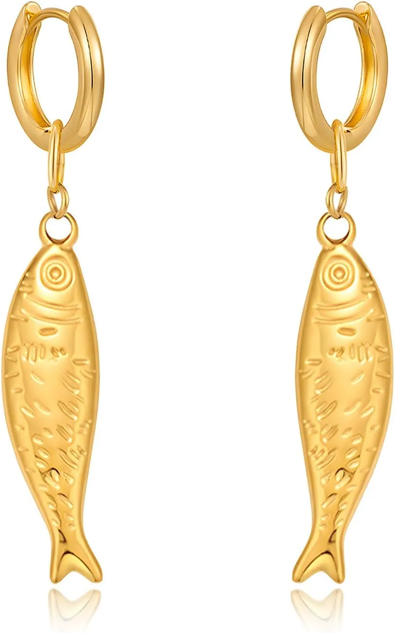 Gold Hoop Earrings for Women Gold Fish Drop Earring Fashion Jewelry for Women
