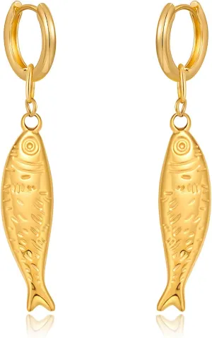 Gold Hoop Earrings for Women Gold Fish Drop Earring Fashion Jewelry for Women