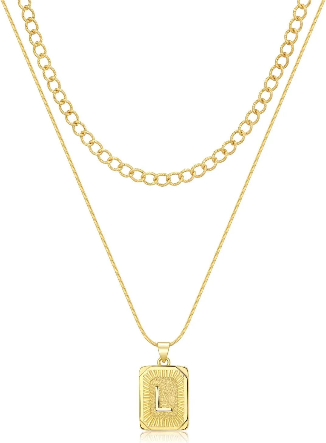 Gold Initial Necklaces for Women 14K Gold Plated Letter Necklace Square Pendant Layered Gold Choker Necklaces Set Trendy Jewelry