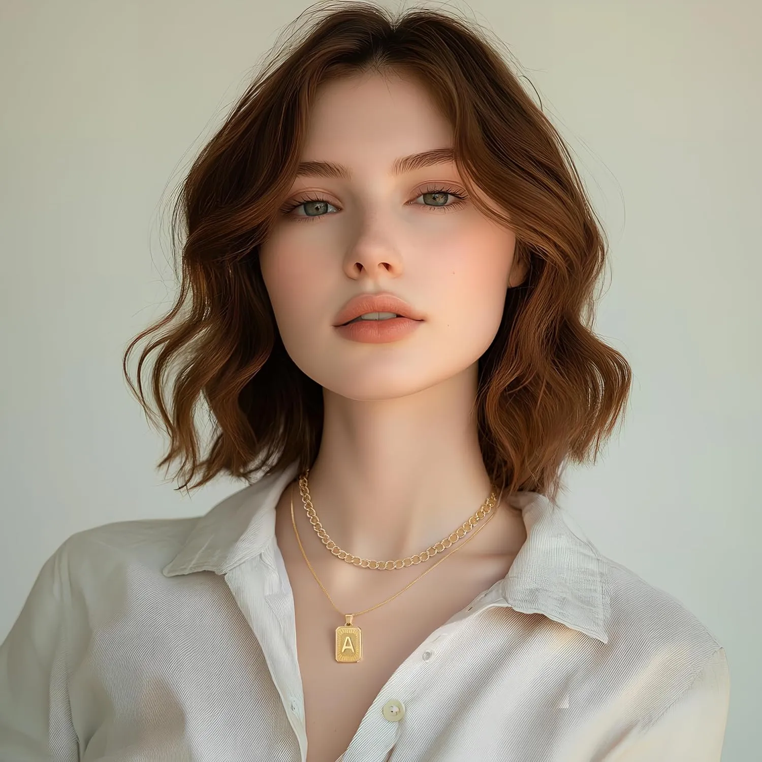 Gold Initial Necklaces for Women 14K Gold Plated Letter Necklace Square Pendant Layered Gold Choker Necklaces Set Trendy Jewelry