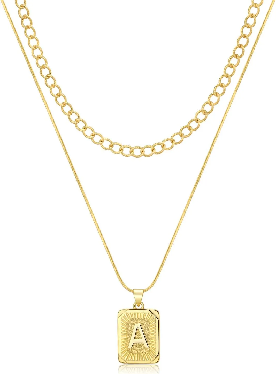 Gold Initial Necklaces for Women 14K Gold Plated Letter Necklace Square Pendant Layered Gold Choker Necklaces Set Trendy Jewelry