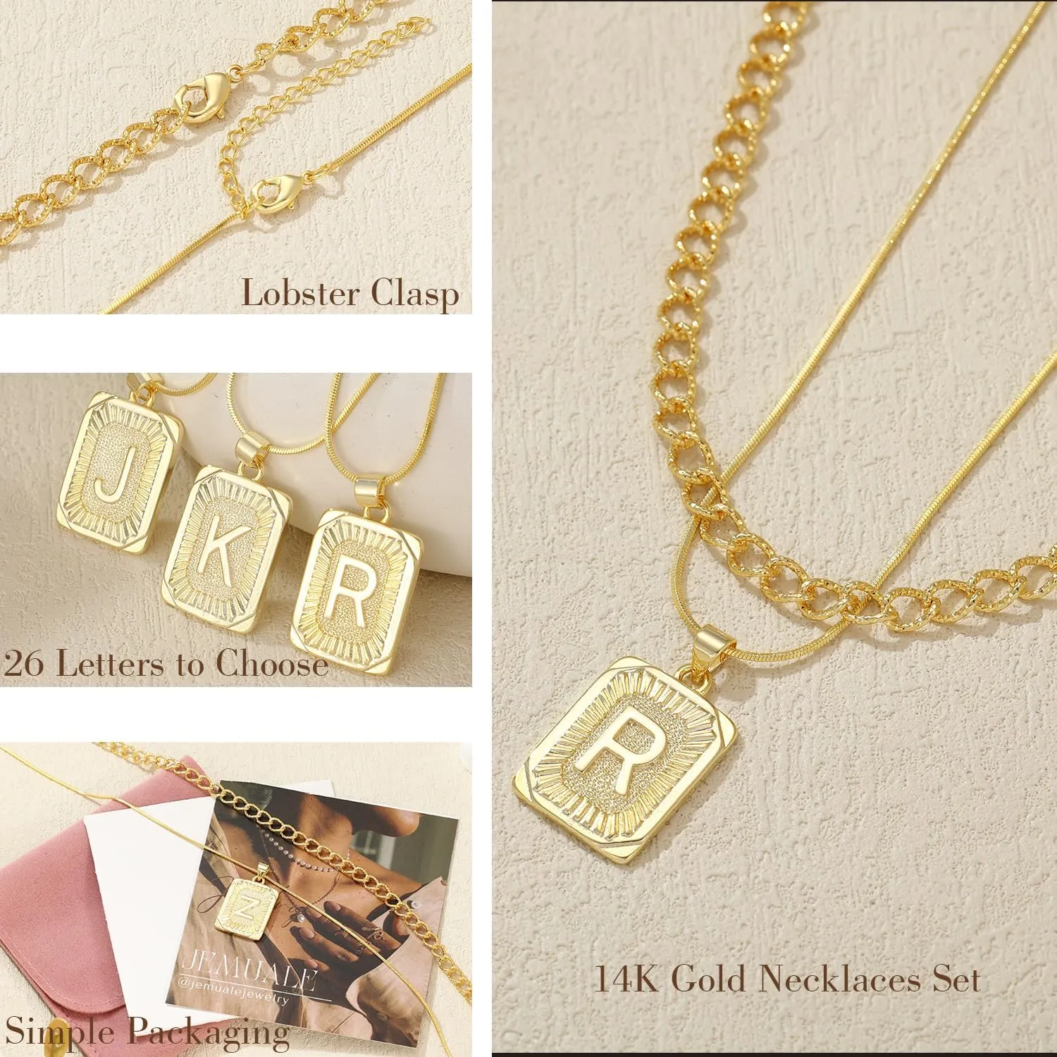 Gold Initial Necklaces for Women 14K Gold Plated Letter Necklace Square Pendant Layered Gold Choker Necklaces Set Trendy Jewelry