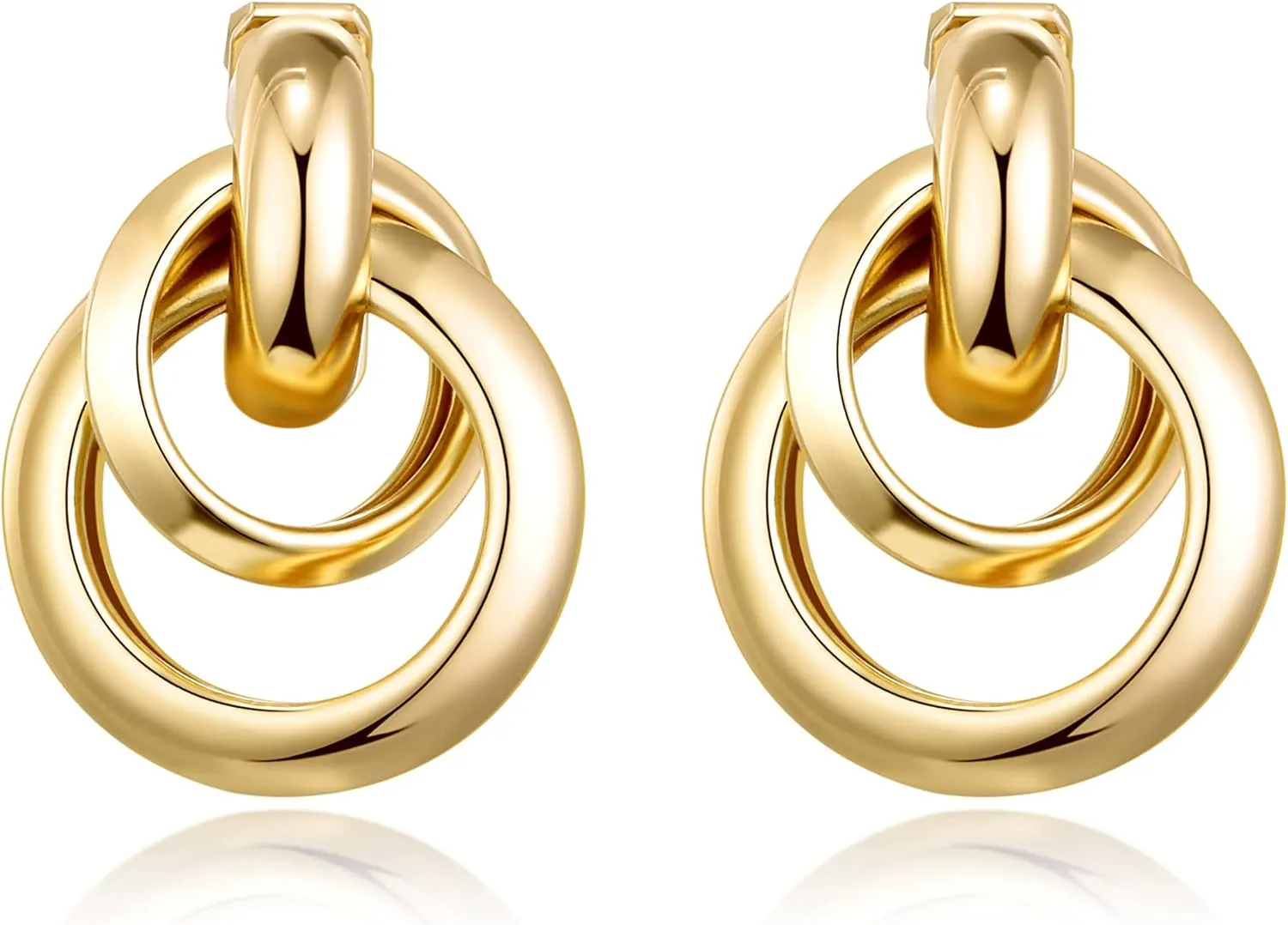 Gold Large Knot Clip On Earrings Statement Drop Clip Earrings for Women No Pierced