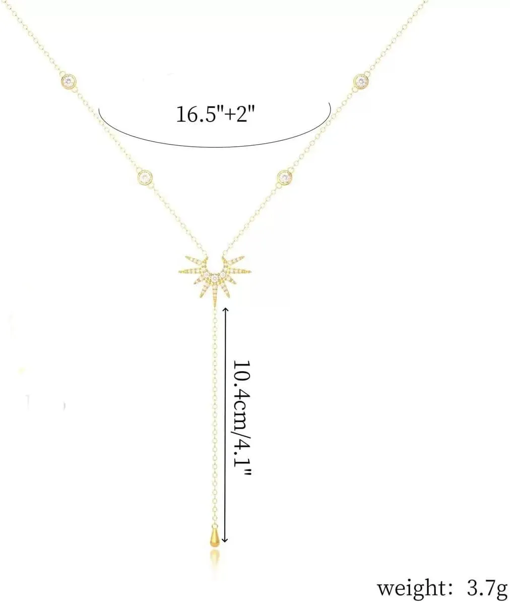 Gold Lasso Necklace for Woman Gold And Pearl Lasso Necklace Exquisite Waterproof Adjustable Y Shaped Sun Necklaces Layered Pearl Lariat Necklaces Jewelry