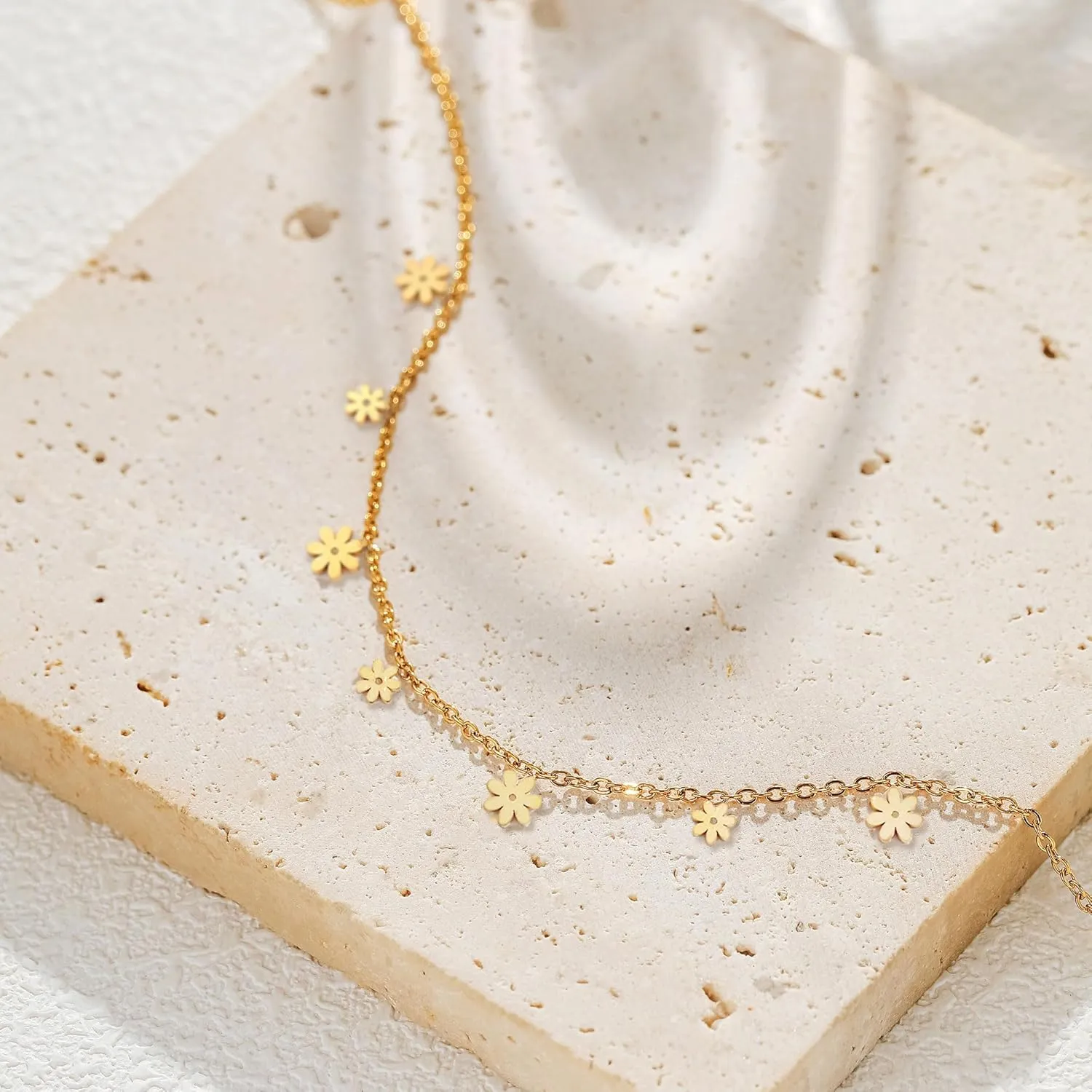 Gold Necklace for Women 14k Gold Plated Butterfly Star Flower Leaf Lightning Bolt Cross Station Necklaces Dainty Gold Charm Choker Necklace Minimalist Simple Jewelry Gift