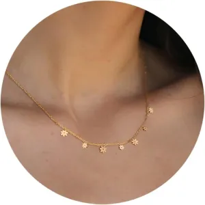 Gold Necklace for Women 14k Gold Plated Butterfly Star Flower Leaf Lightning Bolt Cross Station Necklaces Dainty Gold Charm Choker Necklace Minimalist Simple Jewelry Gift