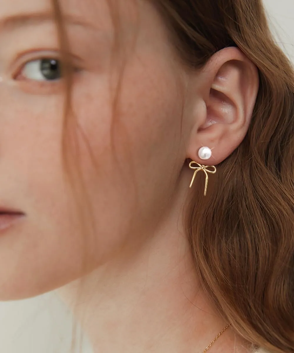 Gold Pearl Earrings for Women: Trendy Bow Earrings, 14k Gold Plated, Dainty Drop Pearl, Hypoallergenic Studs, Sparkly Diamond Hoops