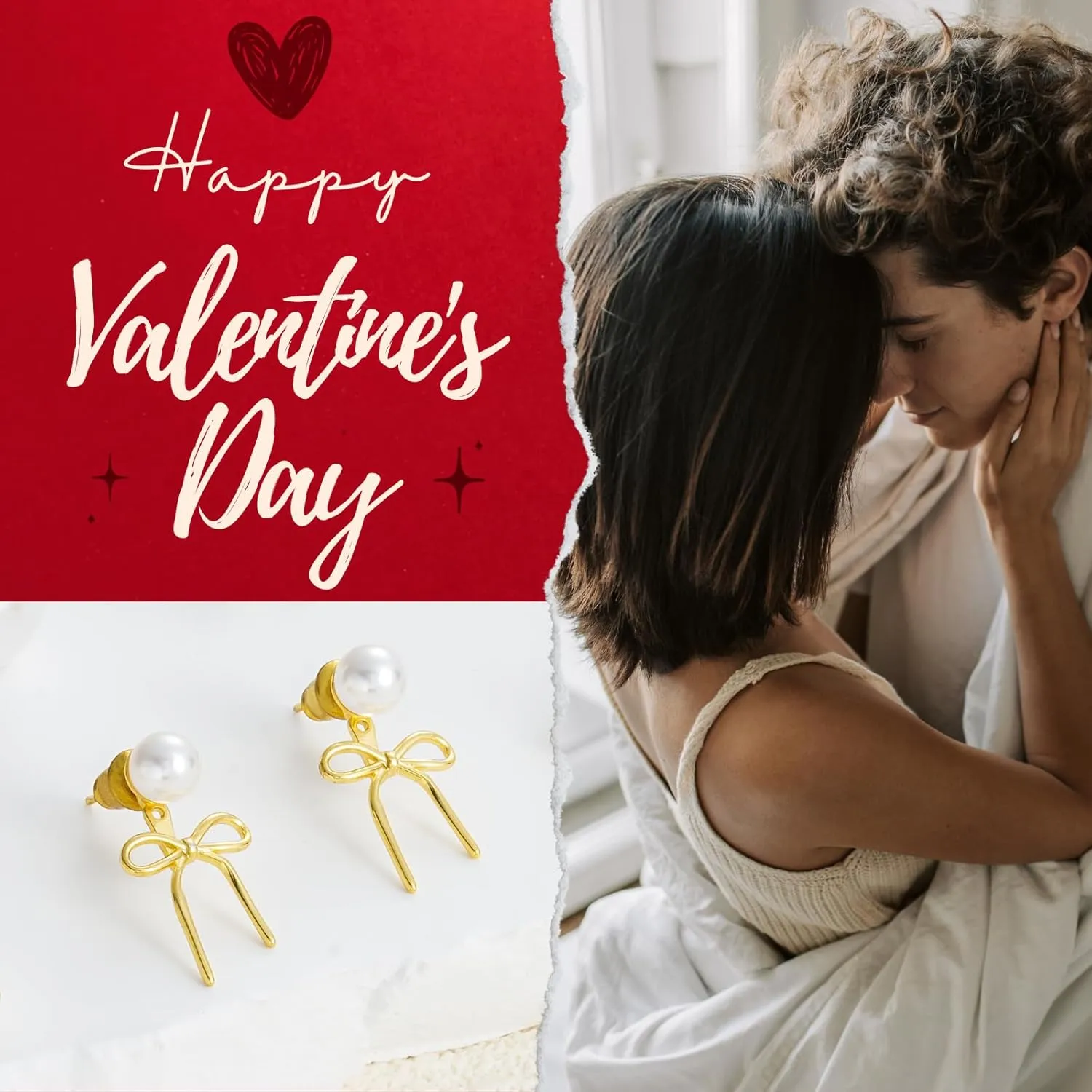 Gold Pearl Earrings for Women: Trendy Bow Earrings, 14k Gold Plated, Dainty Drop Pearl, Hypoallergenic Studs, Sparkly Diamond Hoops