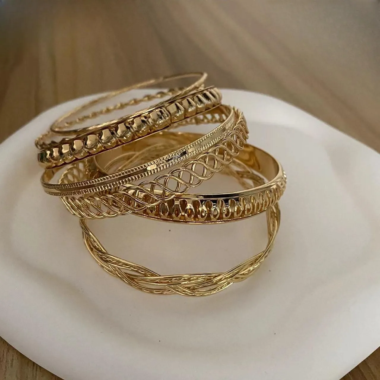 Gold Silver Plated Bangle Bracelets Set for Women Boho Indian Multi Layer Stackable Textured Bracelet Vintage Chunky Bangle for Friend Birthday Party Jewelry
