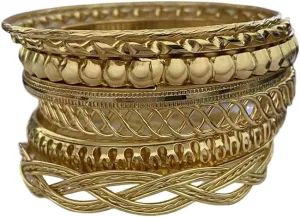 Gold Silver Plated Bangle Bracelets Set for Women Boho Indian Multi Layer Stackable Textured Bracelet Vintage Chunky Bangle for Friend Birthday Party Jewelry