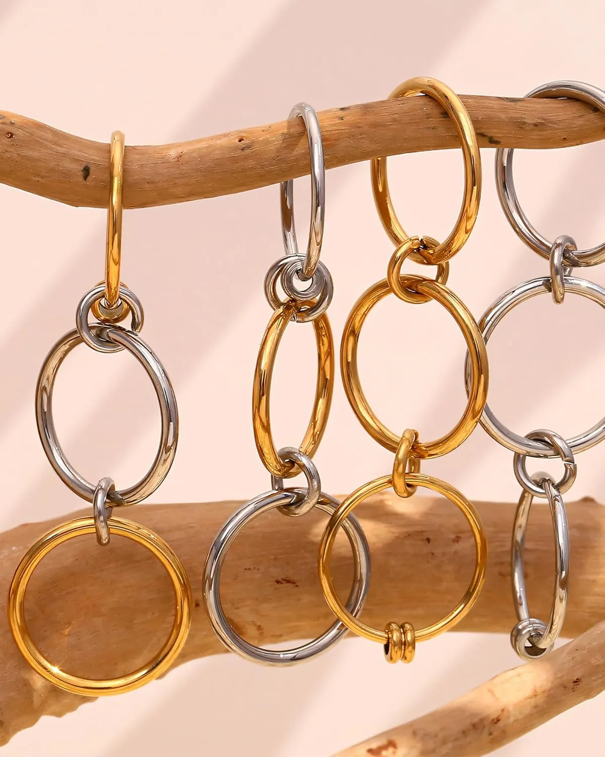 Gold Stackable Rings for Women 18k Gold Plated Stacked Rings Trendy Silver and Gold Rings Set Two-Tone Mixed Metals Stack Statement Rings 3 Link Connected Rings Non Tarnish Gold Jewelry