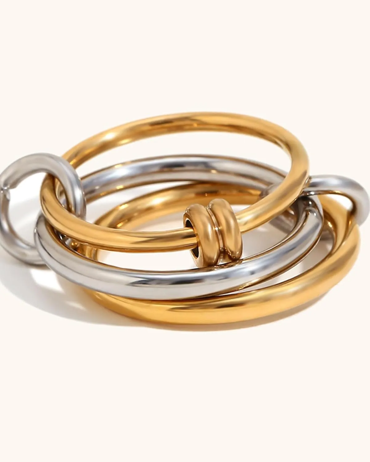 Gold Stackable Rings for Women 18k Gold Plated Stacked Rings Trendy Silver and Gold Rings Set Two-Tone Mixed Metals Stack Statement Rings 3 Link Connected Rings Non Tarnish Gold Jewelry