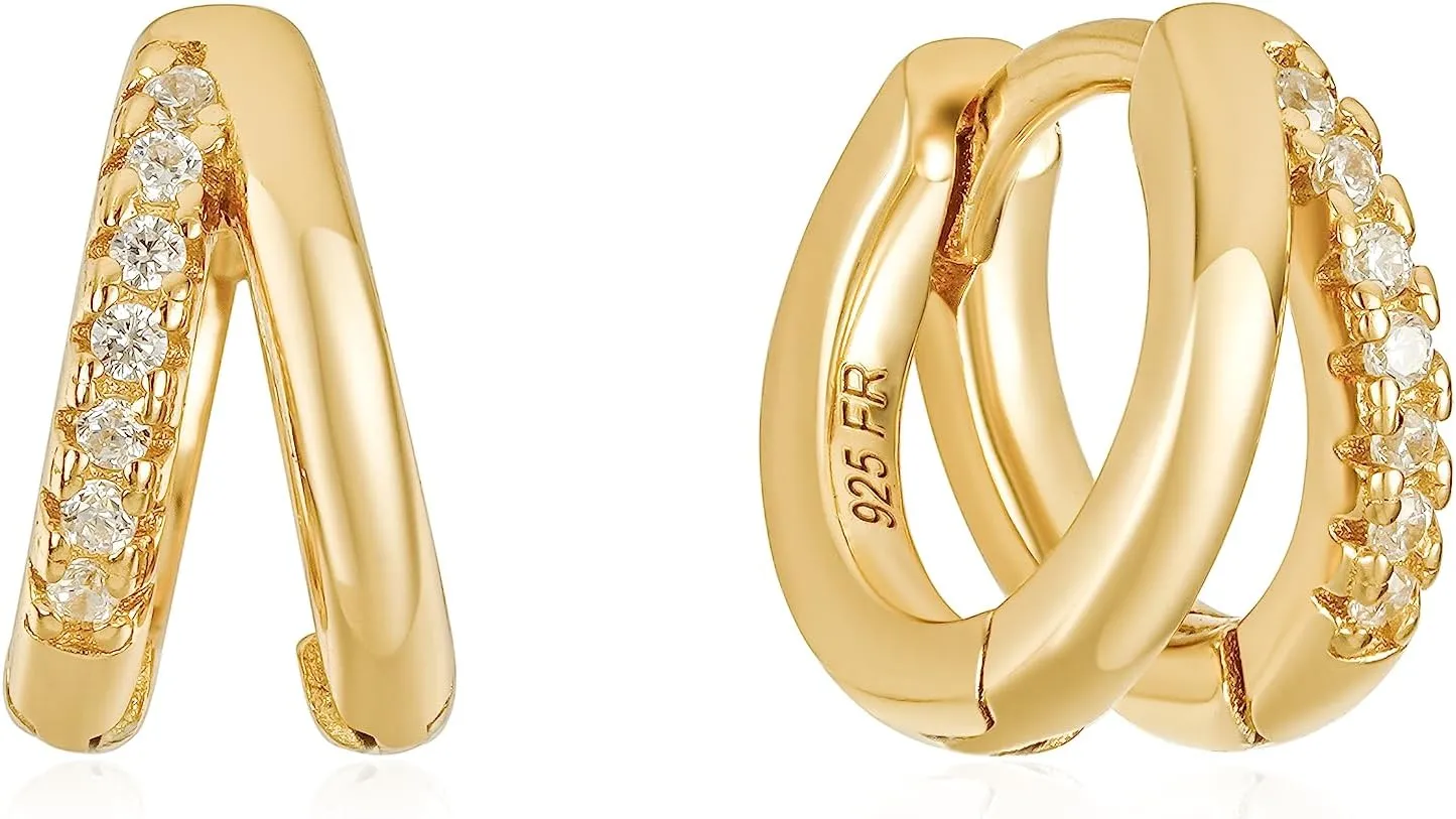 Golden Glow: Summer Double Bar Stack Earrings in Gold plated Sterling Silver