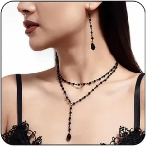 Gothic Blood Drop Necklace Earrings Set for Women Vintage Moon Crystal Choker Tear Drop Pendant Dark Style Vampire Layering Necklaces Y2k Blood Drop Y-Shaped Necklace Halloween Birthday Party Jewelry