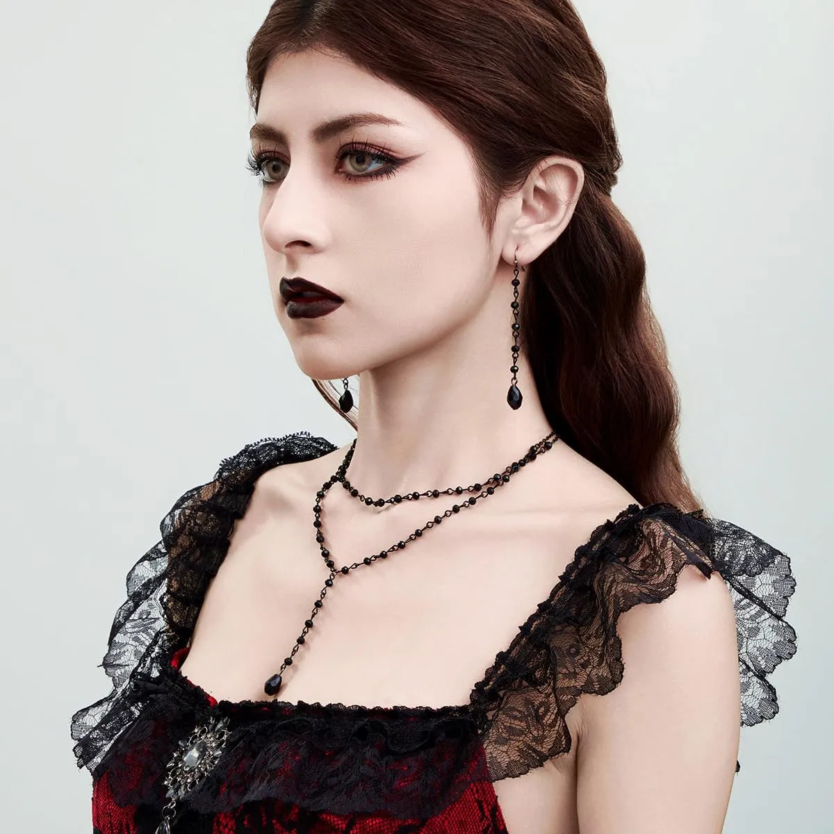 Gothic Blood Drop Necklace Earrings Set for Women Vintage Moon Crystal Choker Tear Drop Pendant Dark Style Vampire Layering Necklaces Y2k Blood Drop Y-Shaped Necklace Halloween Birthday Party Jewelry