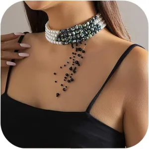 Gothic Blood Pearl Choker Necklace for Women,Punk Adjustable Dripping Blood Imitation Pearl Tassel Necklace Halloween Vampire Party Costume Jewelry