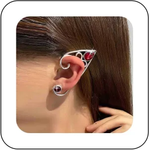 Gothic Elf Climber Cuff Earrings Fairy Elf Ear Wrap Earring Gold Ruby Ear Cuff Earring Elf Ear Crawler Earrings Red Crystal Stud Earrings Jewelry for Women