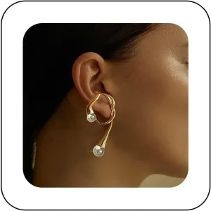 Gothic Irregular Ear Cuff Earrings Pearl Cartilage Cuff Earrings Gold Pearl Cuff Wrap Earrings Pearl Bead Earrings White Pearl Crawler Cuff Earrings No Piercing Earrings Jewelry for Women