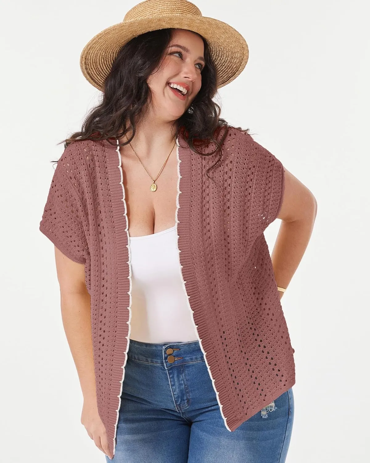 GRACE KARIN 2025 Womens Summer Lightweight Cardigan Sweater Crochet Short Sleeve Open Front Beach Knit Shrug Outwear