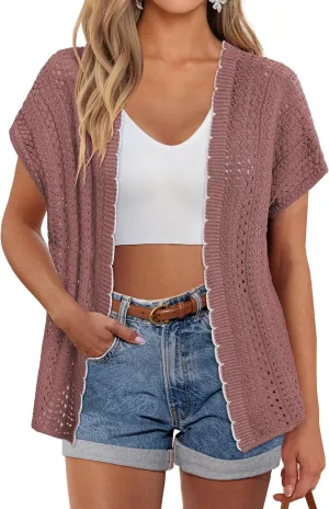 GRACE KARIN 2025 Womens Summer Lightweight Cardigan Sweater Crochet Short Sleeve Open Front Beach Knit Shrug Outwear