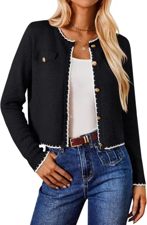 GRACE KARIN Women's Cardigans 2024 Button Down Knit Sweater Contrast Color Lightweight Lady Jackets Fall Outfits