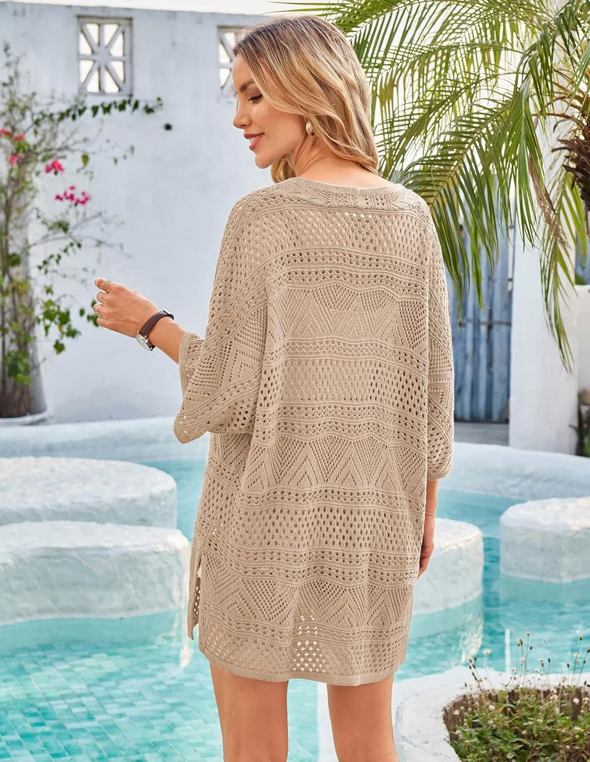 GRACE KARIN Womens Summer Short Sleeve Crochet Cardigan Sweaters Lightweight 2025 Oversized Knit Boho Kimono Cardigans