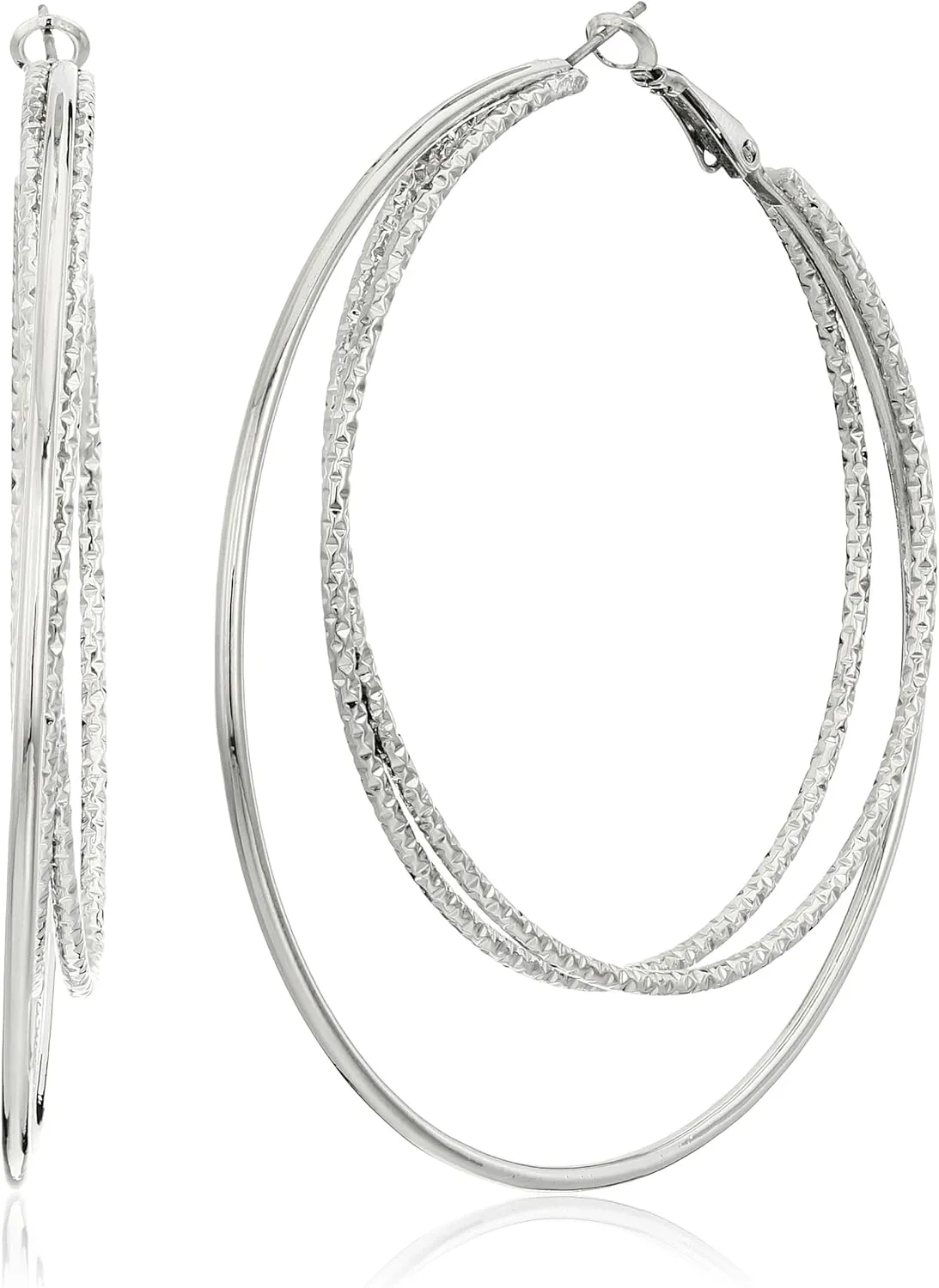 Guess Smooth and Textured Wire Silver Hoop Earrings