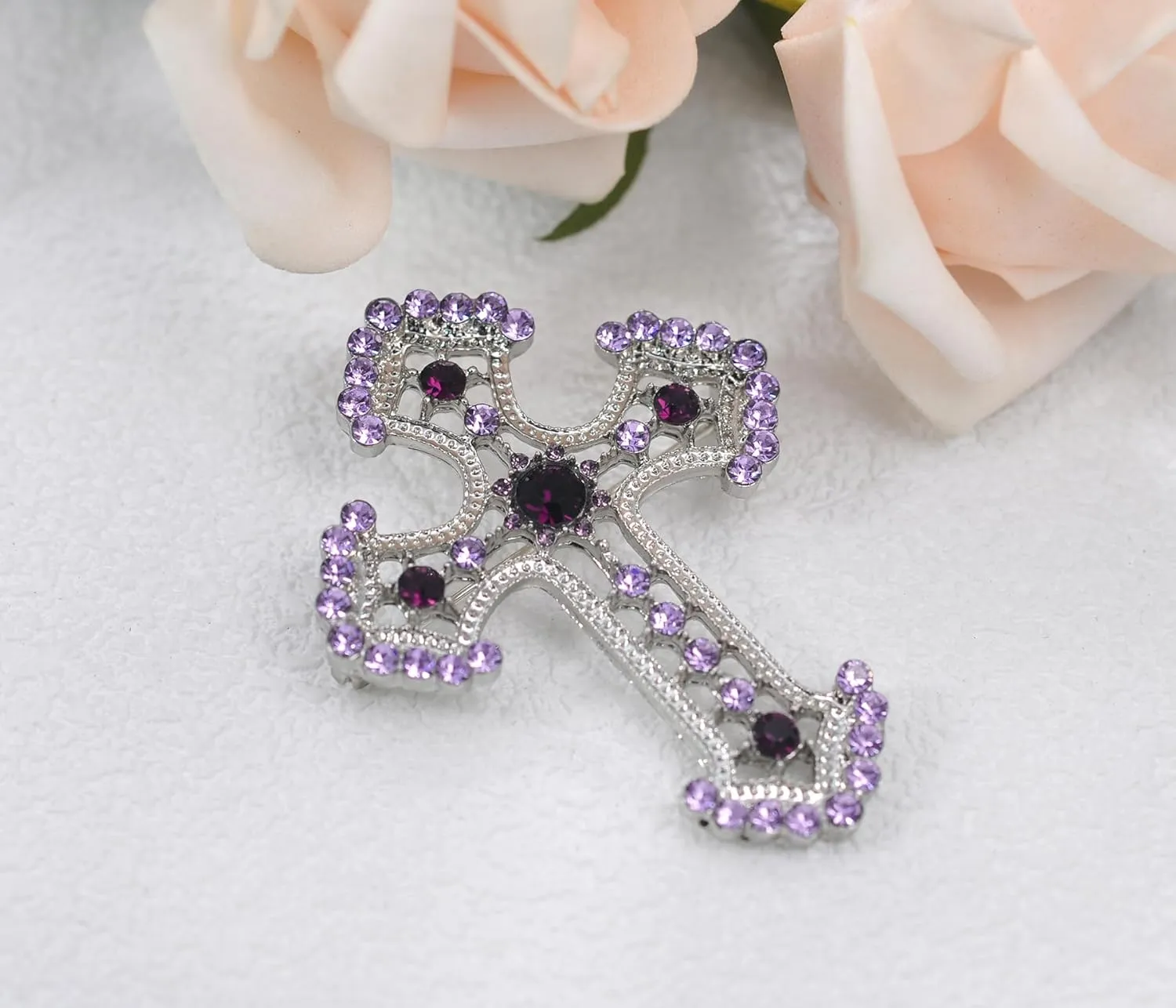Gyn&Joy Sparkle Crystal Rhinestones Holy Cross Brooch Pin Jewelry For Women Men