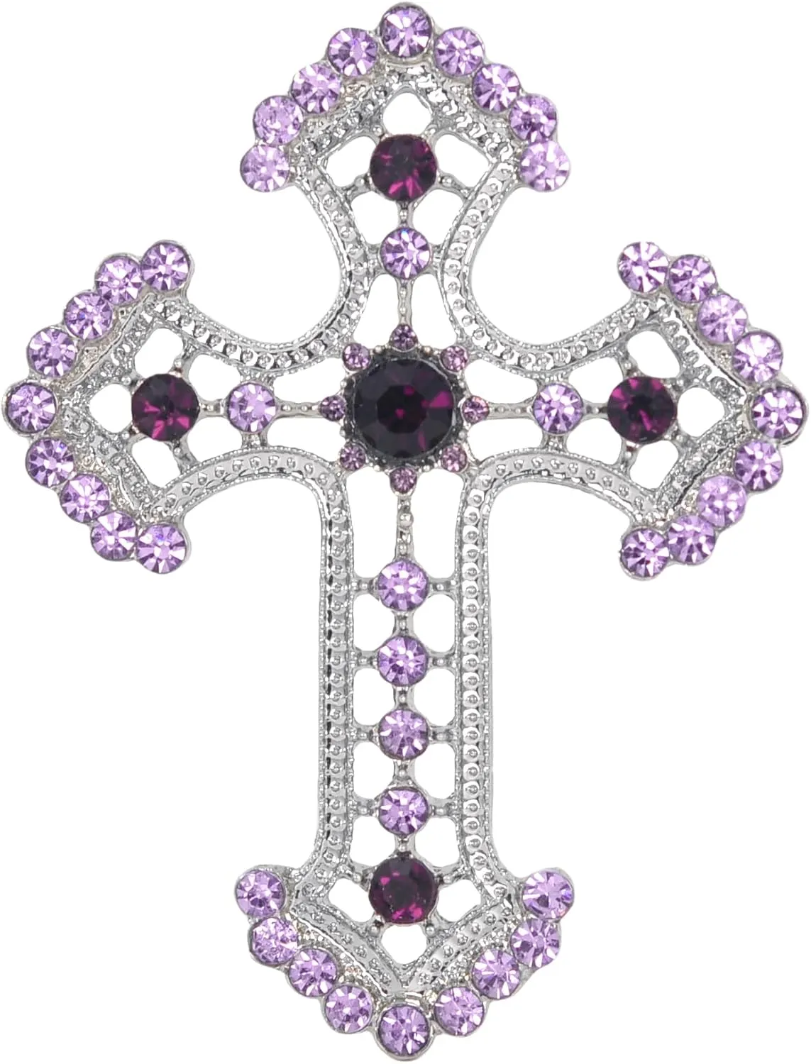 Gyn&Joy Sparkle Crystal Rhinestones Holy Cross Brooch Pin Jewelry For Women Men
