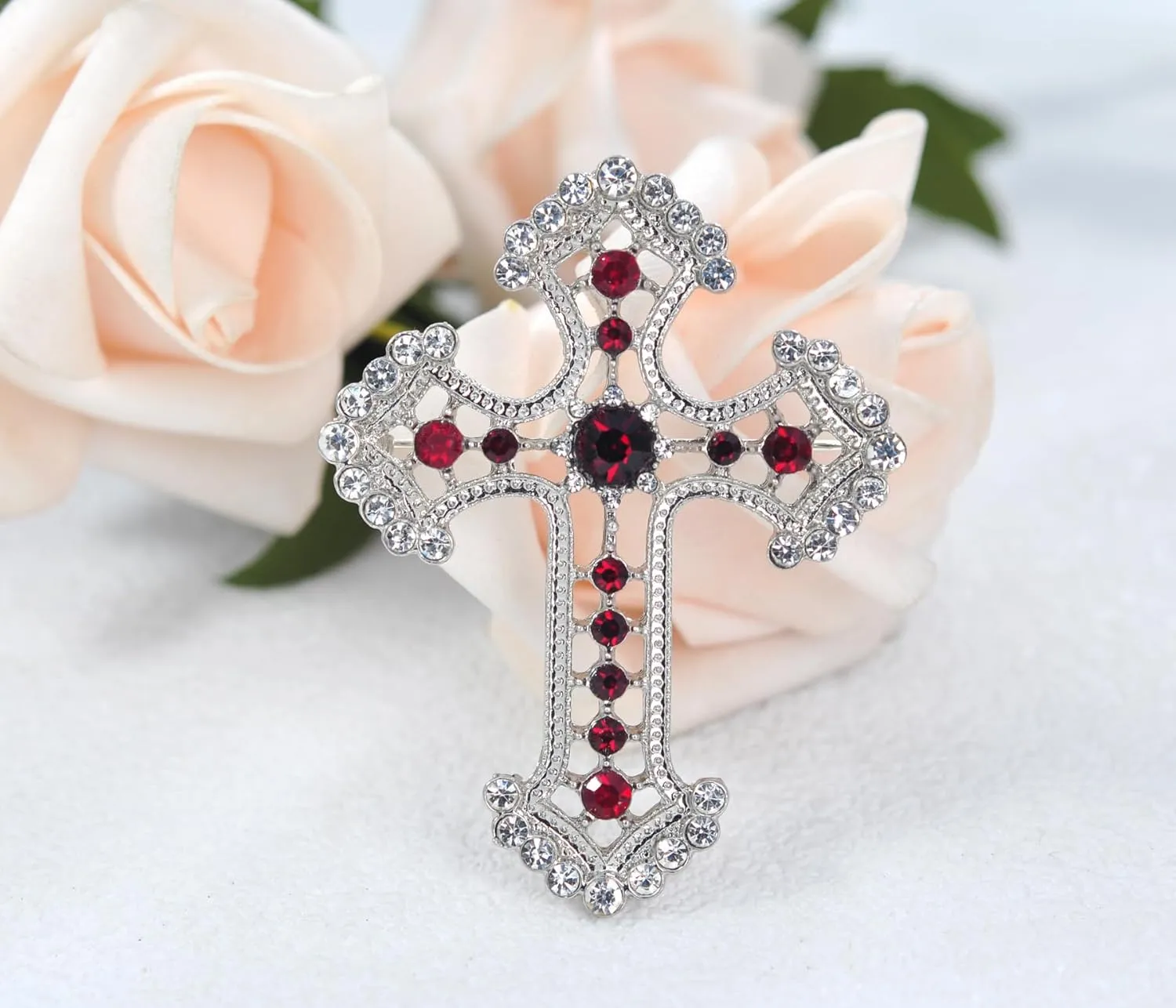 Gyn&Joy Sparkle Crystal Rhinestones Holy Cross Brooch Pin Jewelry For Women Men
