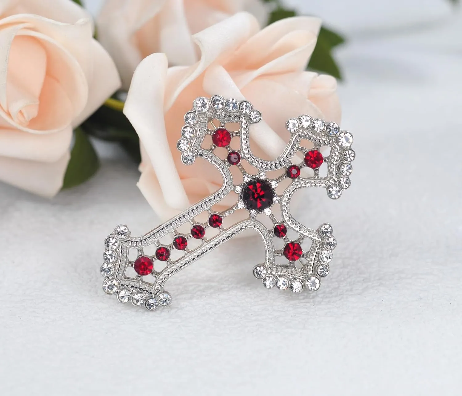 Gyn&Joy Sparkle Crystal Rhinestones Holy Cross Brooch Pin Jewelry For Women Men