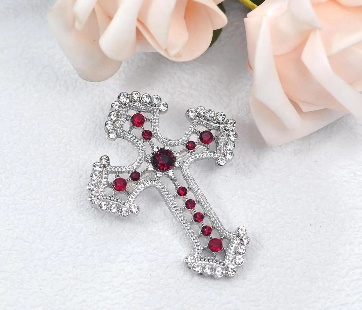 Gyn&Joy Sparkle Crystal Rhinestones Holy Cross Brooch Pin Jewelry For Women Men