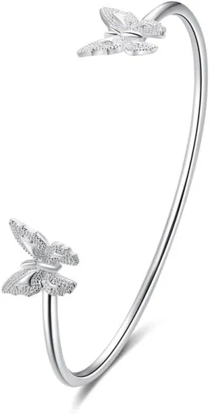 Halawly 925 Sterling Silver Cuff Bracelets for Women Cute Butterfly Bracelet