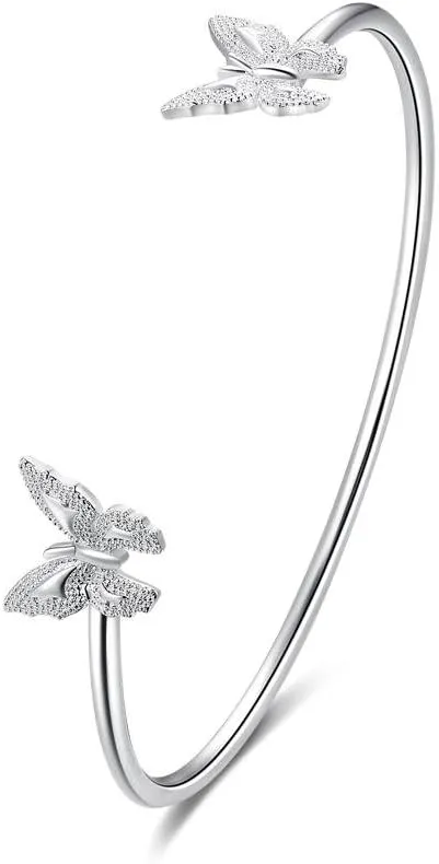 Halawly 925 Sterling Silver Cuff Bracelets for Women Cute Butterfly Bracelet