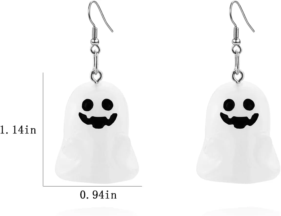 Halloween Ghost Earrings for Women Cute Cartoon Ghost Glow in the Dark Earrings Ghost Drop Dangle Earring Party Prom Cosplay Halloween Jewelry